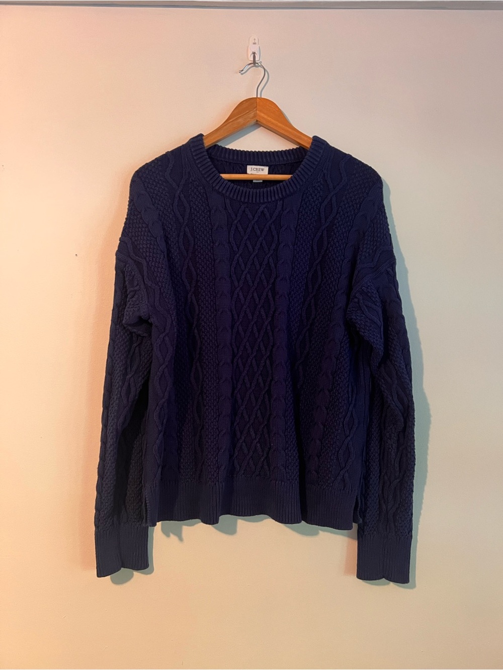 J. Crew Navy Cable-Knit Crewneck Sweater